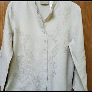 Liz Claiborne Cream Washable Linen BOHO Loose Top